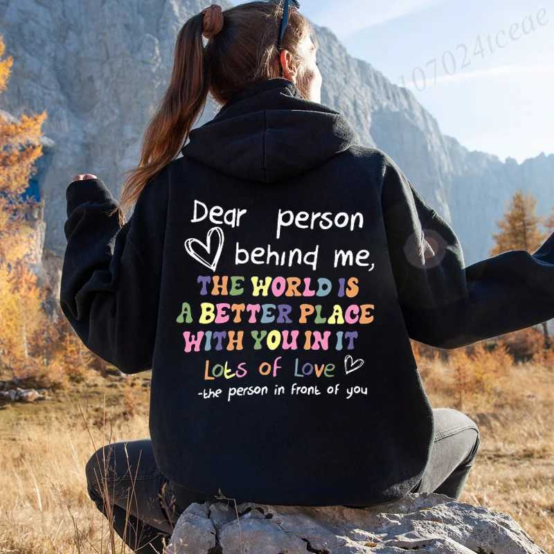 Dear Person Behind Me Hoodie Sweatshirts Women Colored Letters Warm Fleece Woman Hoody Autumn Winter Hoodies Y2K Casual Tops Z250719