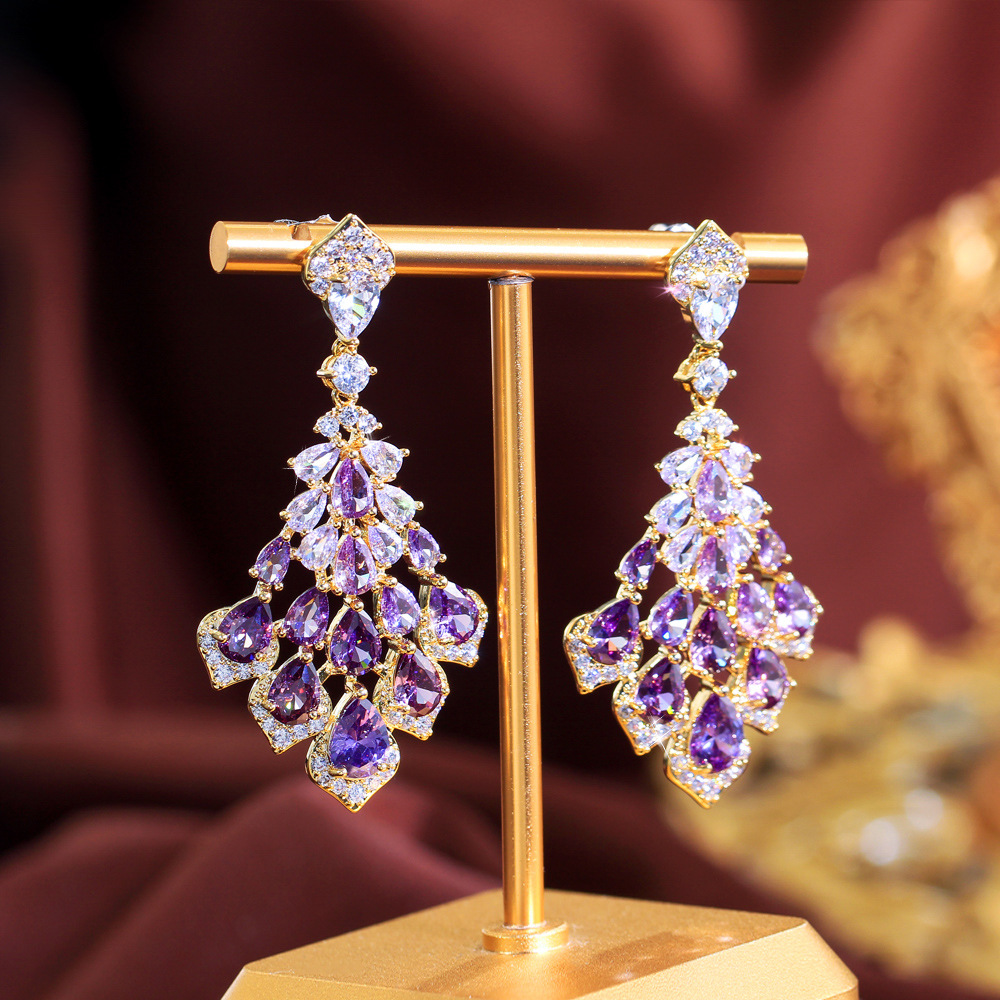 2025 Choucong Brand Dangle Earrings Vintage Jewelry 18K Gold Fill Water Drop Amethyst Cubic Zircon CZ Diamond Party Eternity Women Weddng Earring For 
