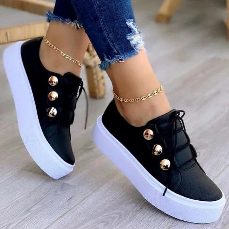 Summer White Women Shoes Fashion Round Toe Platform Shoes Plus Size Casual Sneakers Lace Up Flats Women Slip On Tennis Shoes 250717