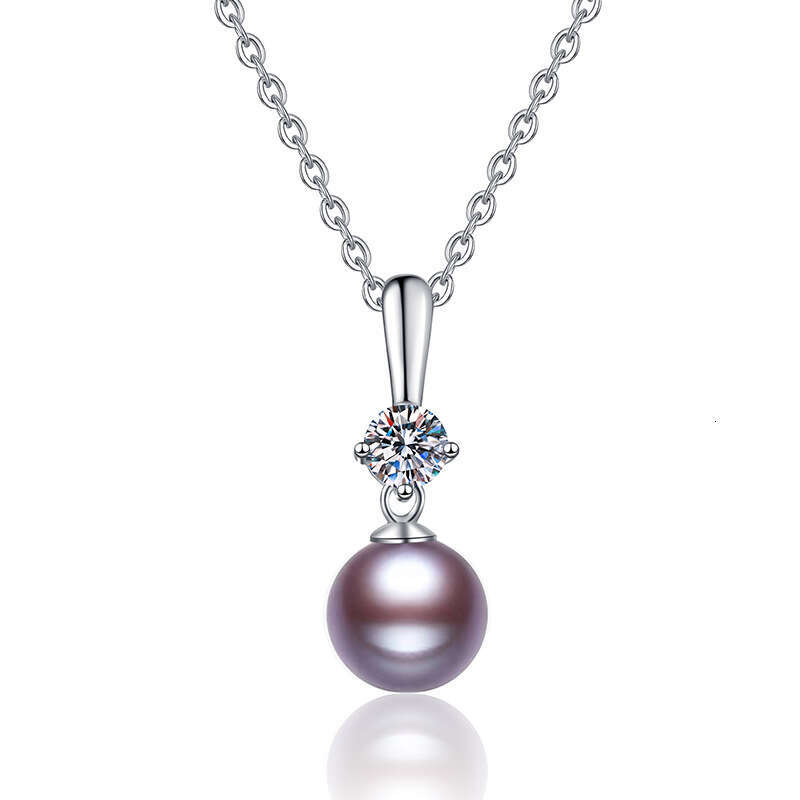Moissanite Princess Diana Style Imperial Purple Natural Freshwater Pearl Pendant Sterling Sier Necklace for Women c51