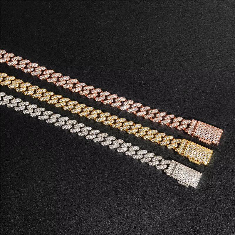 Miami Hip Hop 925 Sterling Silver 10mm VVS Moissanite Diamond Cuban Link Chain Bracelet Iced Out Mossanite Jewelry for Men Women