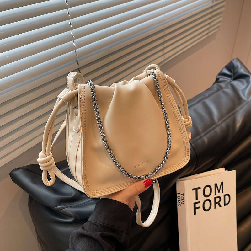 for Women with High-End French Style, Underarm Chain Drawstring Cloud Small Square Bag, Unique Niche Shoulder Crossbody Bag