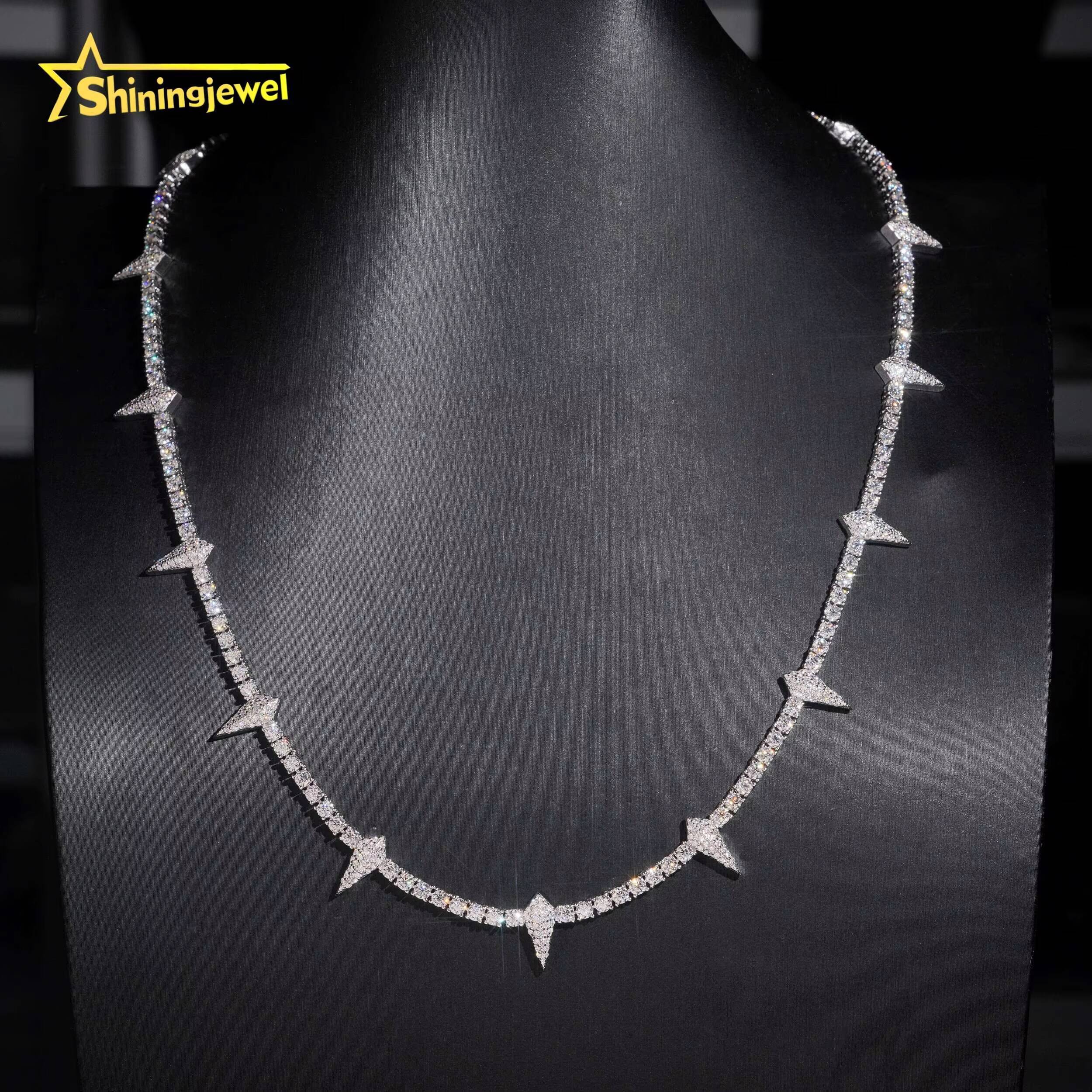 Iced Out Hip Hop Jewelry 3MM Pointed Tennis Chain 925 Silver VVS Moissanite Diamond Tennis Necklace Pass Diamond Tester