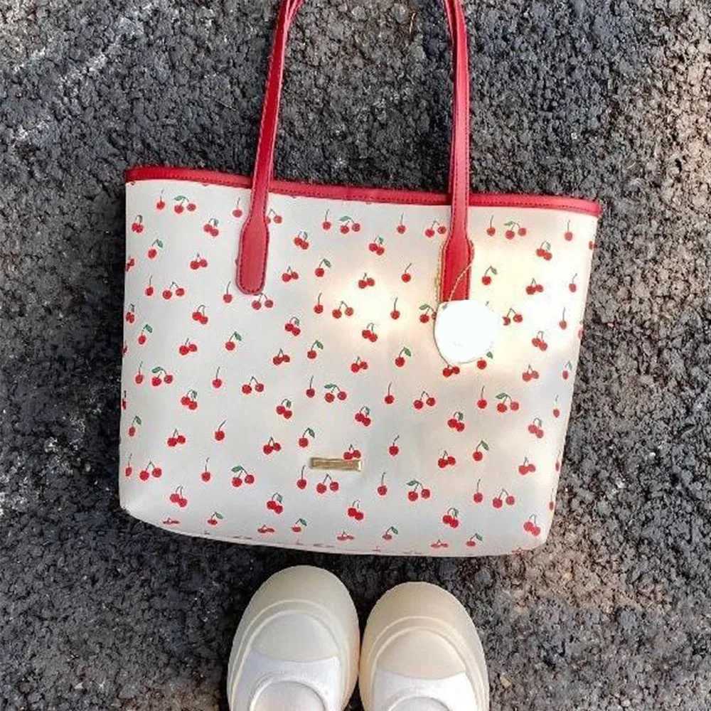 Fashion Cherry Popular Cute Cartoon Women Shoulder Bag New Trend Large Capacity Commuter Bag Student Laptop Bag Handbag Y250719