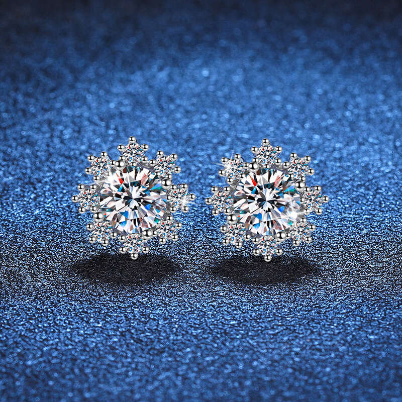 Earrings S Pure Sier for Women Romantic Snowflake One Carat D Color Moissanite Studs b5e