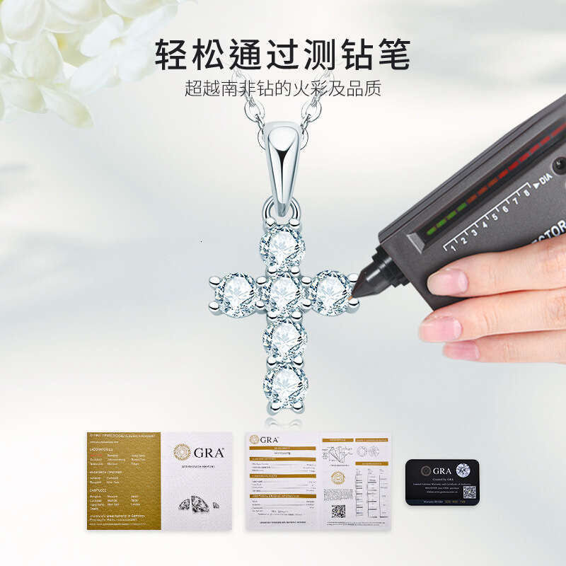 Classic Moissanite Pendant Sterling Sier Gold-Plated Fashion Cross Clavicle Necklace