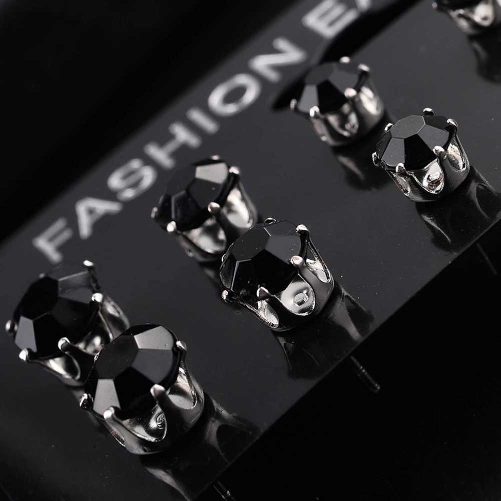 6/12 Pair Mixed Size White Black Color Cubic Zircon Stud Earrings SET Shiny Crystal Ear Studs for Men Women Punk Party Jewelry XJ250718
