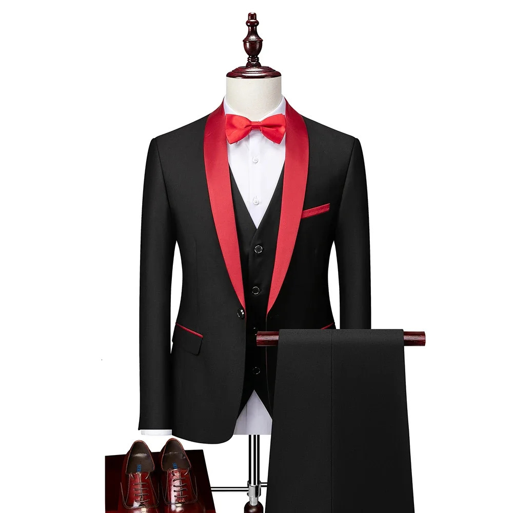 Men Skinny 3 Pieces Set Formal Slim Fit Tuxedo Prom Suit Male Groom Wedding Blazers High Quality Dress Jacket Coat Pants Vest 250717