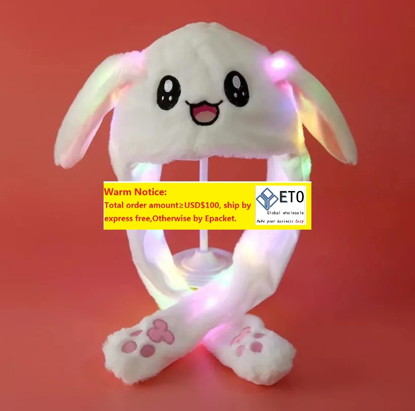Light Up Wild Animal Plush Hat with Moving Ears Led Flashing Jumping Warm Cap Halloween Christmas Birthday Favor Fits Kids Adults ZZ