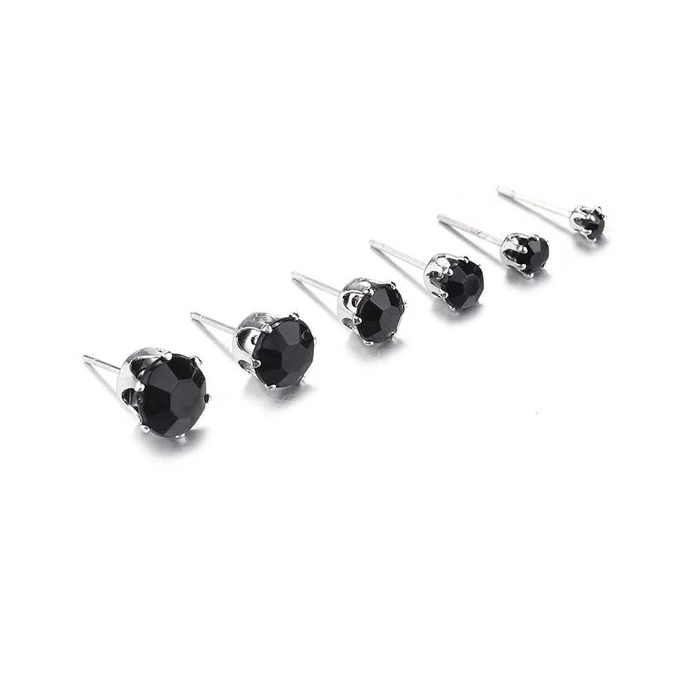 6/12 Pair Mixed Size White Black Color Cubic Zircon Stud Earrings SET Shiny Crystal Ear Studs for Men Women Punk Party Jewelry XJ250718
