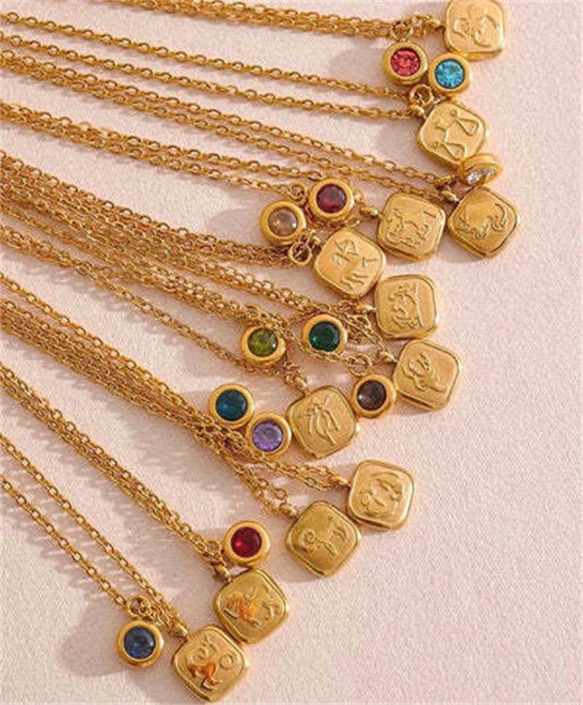 12 Zodiac High Color Neckchain Titanium Steel IC Necklace December Birthday Stone Pendant 18K Gold in Furnace W250718
