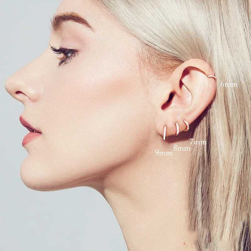 2PC/Set Stainless Steel Minimal Hoop Earrings Crystal Zirconia Small Huggie Thin Cartilage Earring Helix Tragus Piercing Jewelry XJ250718