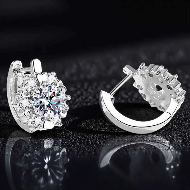 Luxury Crystal Round Stone Snowflake Hoop Earrings For Women Gold Silver Color White Zircon Small Ear Buckle Wedding Jewelry Gift XJ250718