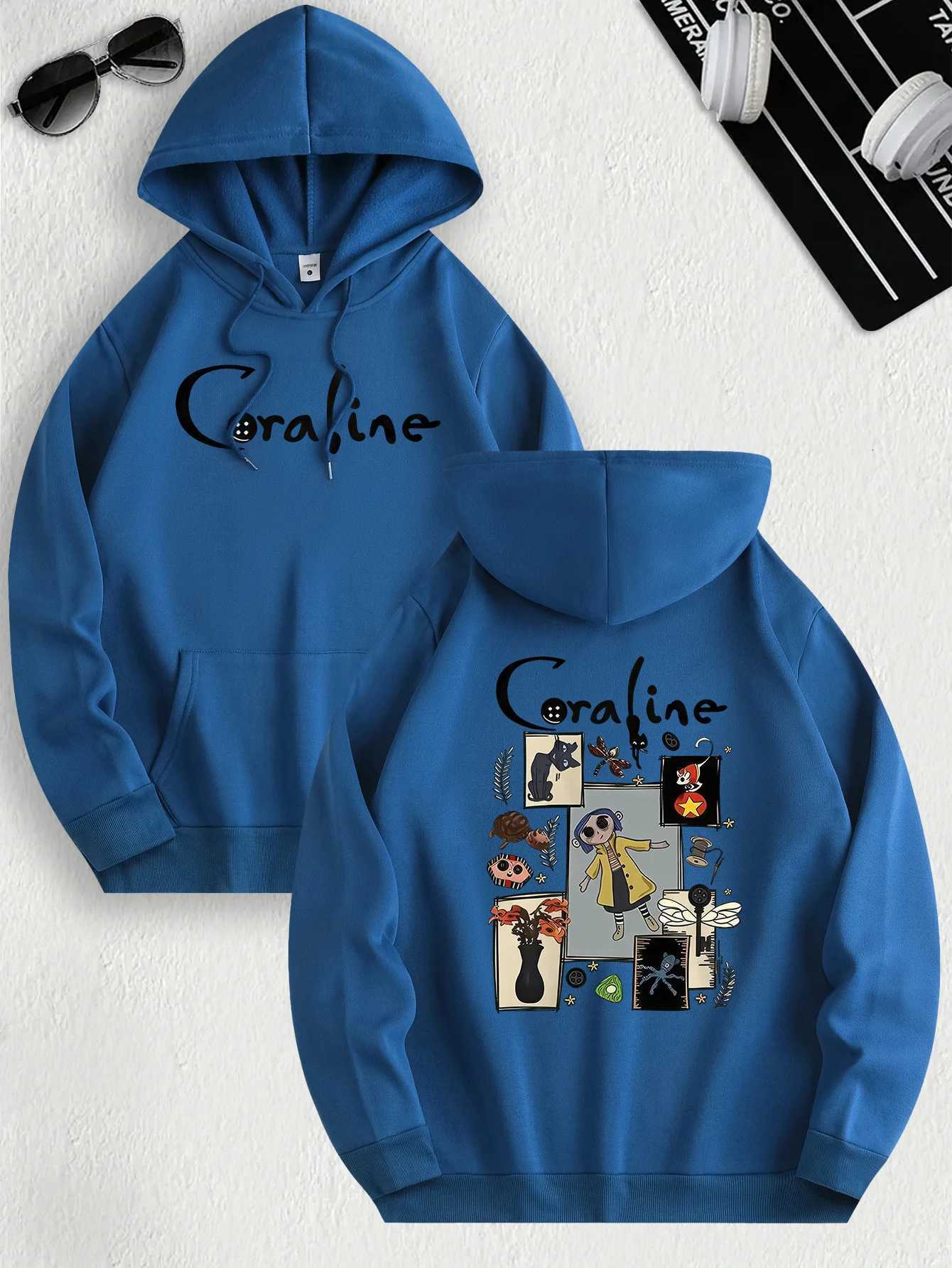 Coraline Inspired Casual Hoodie for Womens Polyester Knit Fabric Long Sleeve Regular Fit Hooded Pullover with Slight Stretch Z250719