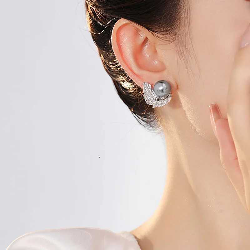 8-Color Feather Design White/Black Simulated Pearl Stud Earrings for Women Aesthetic Bride Wedding Earrings Luxury Trendy Jewelry XJ250718