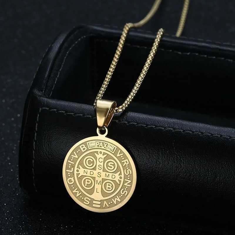 316L Stainless Steel Saint Benedict Pendant Necklace For Men Religious Medal Accessories W250719