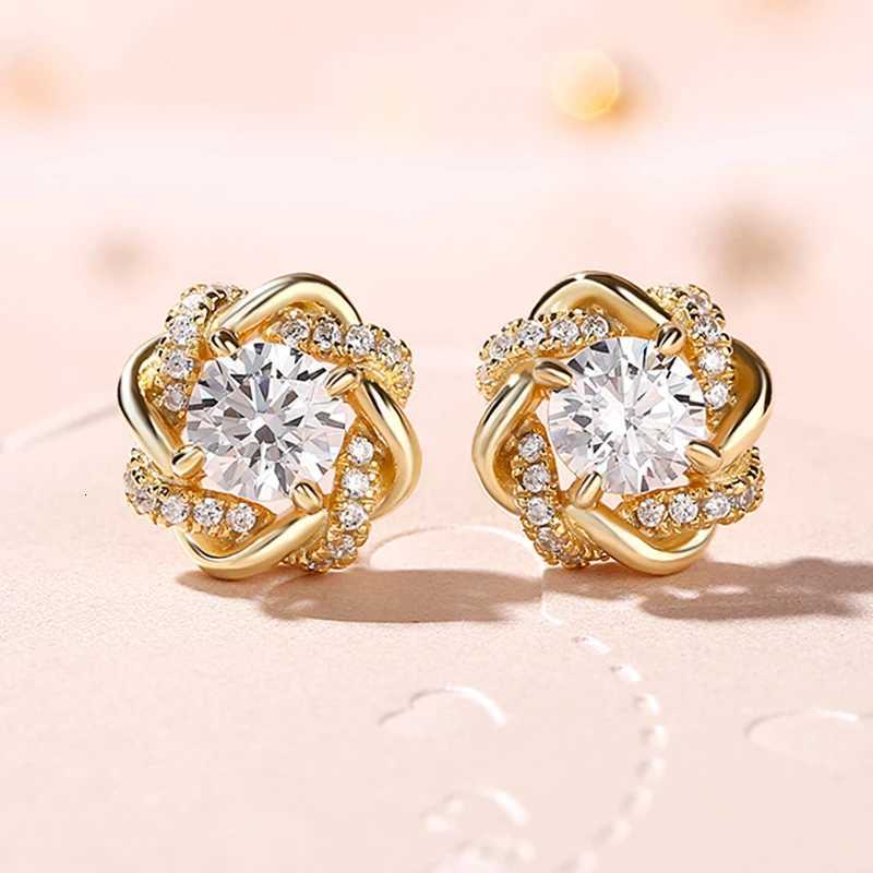 844 Dainty Gold Color Cubic Zirconia Stud Earrings for Women Fashion Contracted Design Bridal Wedding Earrings Luxury Jewelry XJ250718