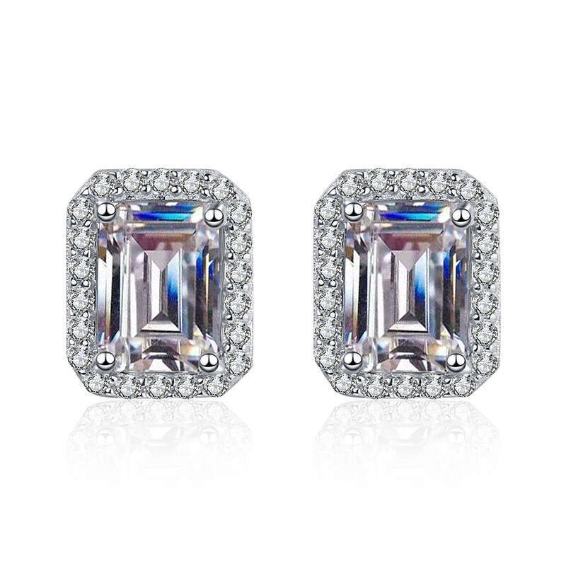 S Sterling Sier for Women Rectangular Radiant Group Emerald Cut D Color Moissanite Earrings e34