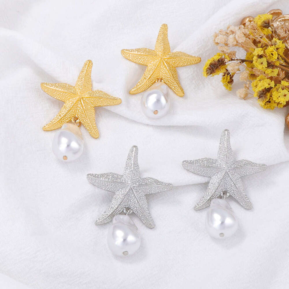 ZA Summer Simple Fashionable Alloy Starfish Imitation Pearl Women's Earrings Beach Vacation Style