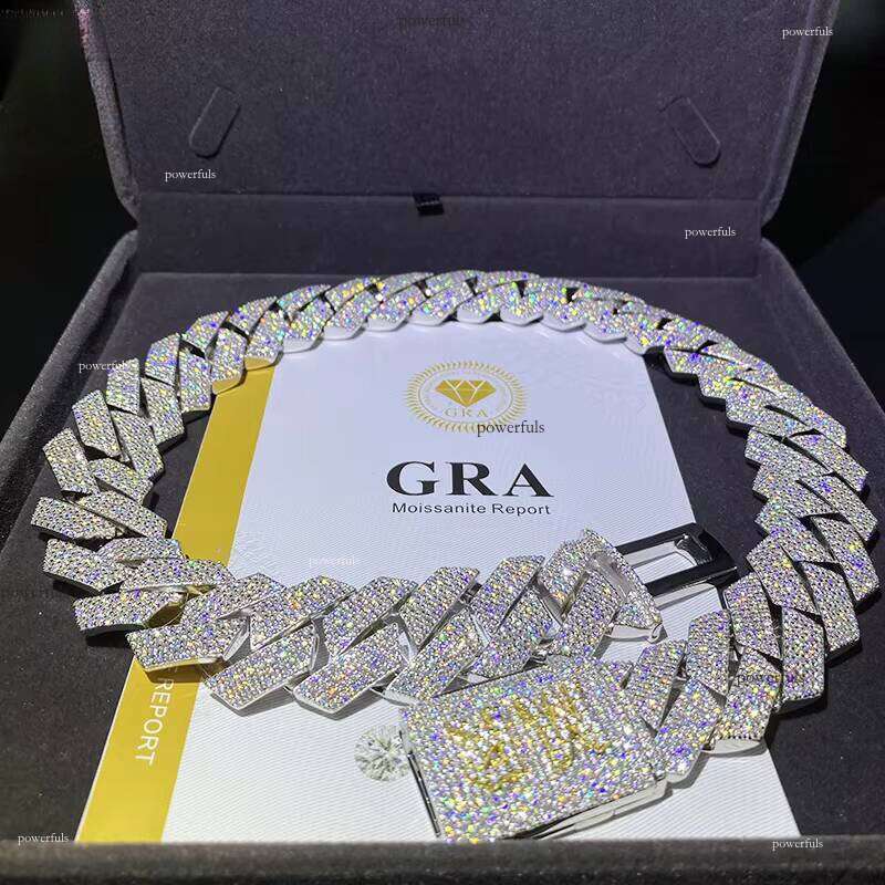 23mm Cuban Chain Gra Certified Pure Sier Ice Out Vvs Silicon Stone Necklace Men's Jewelry