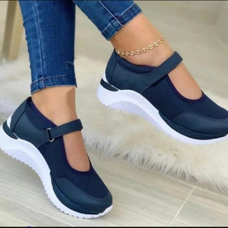 Round Head Knitted Womens Thick Sole Single Shoes Womens Large Size 36-43 Grid Casual Womens Shoes Sneakers Women 250717