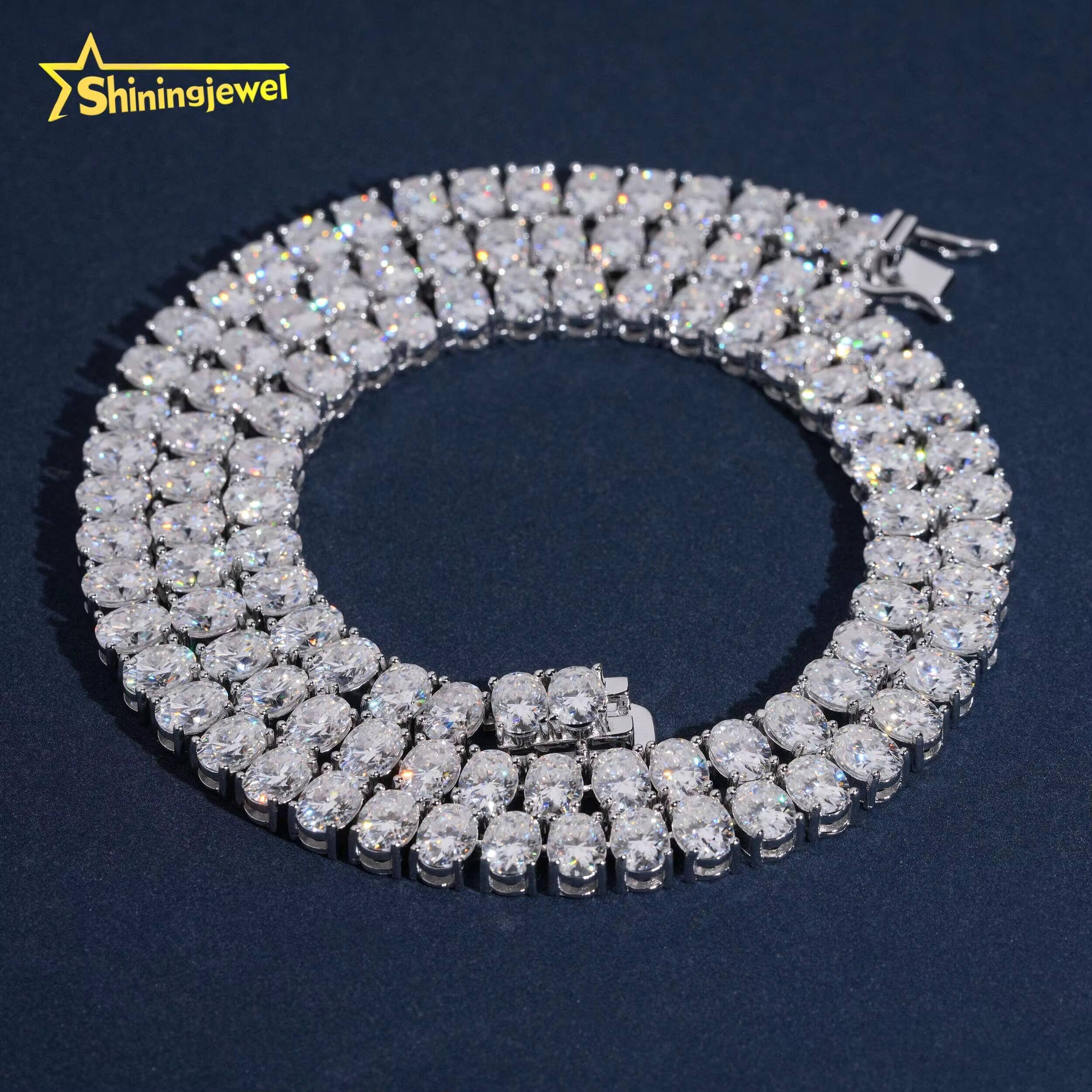 New Fashion Iced Out Oval Tennis Chain 925 Silver Moissanite Diamond 5*7mm 1Carat Tennis Necklace Pass Diamond Tester