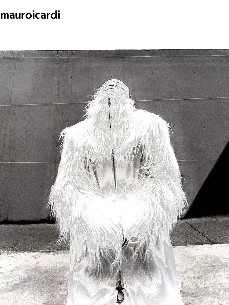 Mauroicardi Autumn Winter Thick Warm Hairy Shaggy CroppEd Faux Fur Coat Men Clothes Black Fluffy Jacket 250715