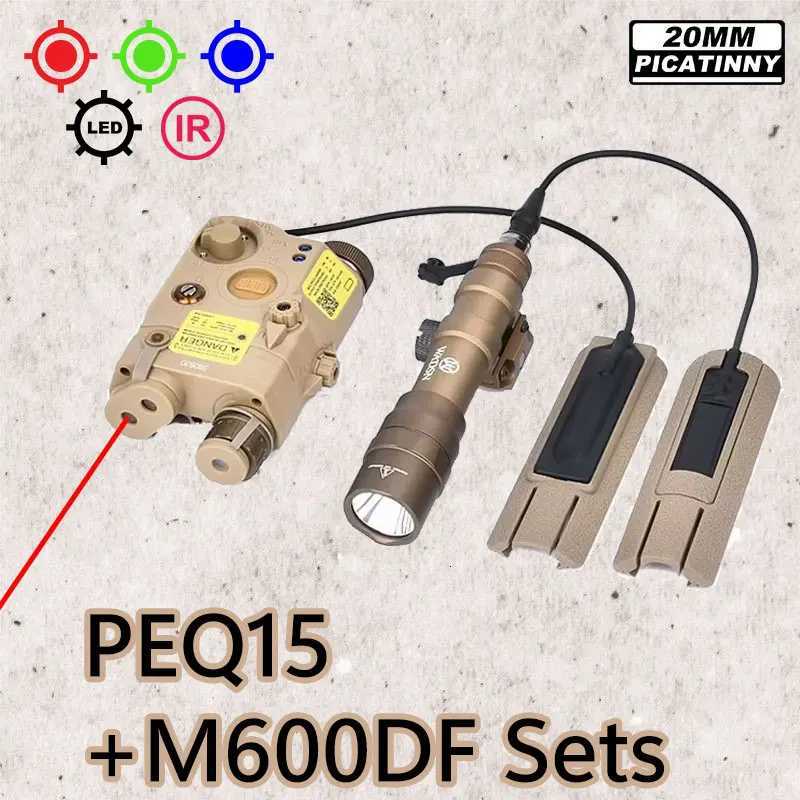 Tactical PEQ M600DF Set Red Green Blue IR Light peq15 LA5C Flashlight 1400 lumens White Light Metal Tail Card Slot Fits 20mm RailXJ250718