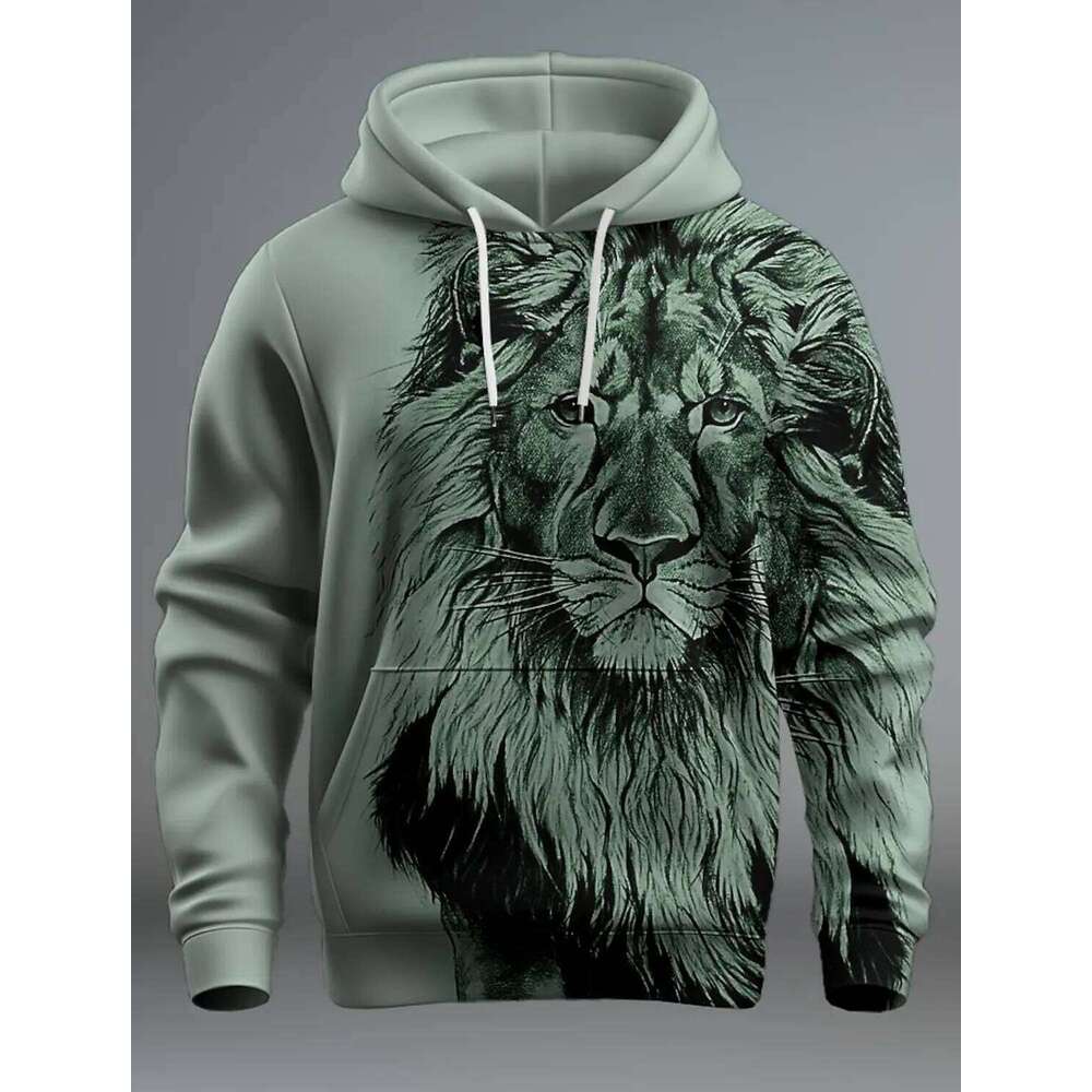 New Graphic Lion Men's Fashion 3D Streetwear Hoodies Long Sleeve Hooded Print Front Pocket Spring Hoodie Sweatshirt