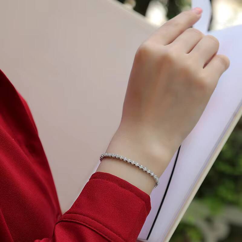 Simple Fine Jewelry S925 Sterling Silver Moissanite Diamond Tennis Chain Bracelet Women Jewelry Bracelet