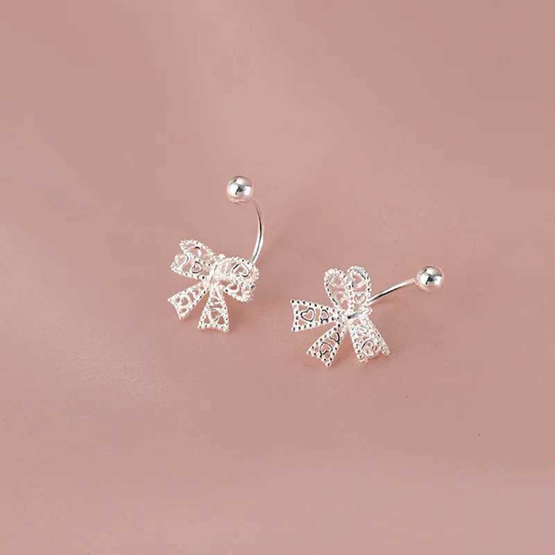 925 Sterling Silver Lace Heart Hollow Bow Screw Buckle Puncture Stud Earrings for Women Fine Jewelry Minimalist Accessories XJ250718