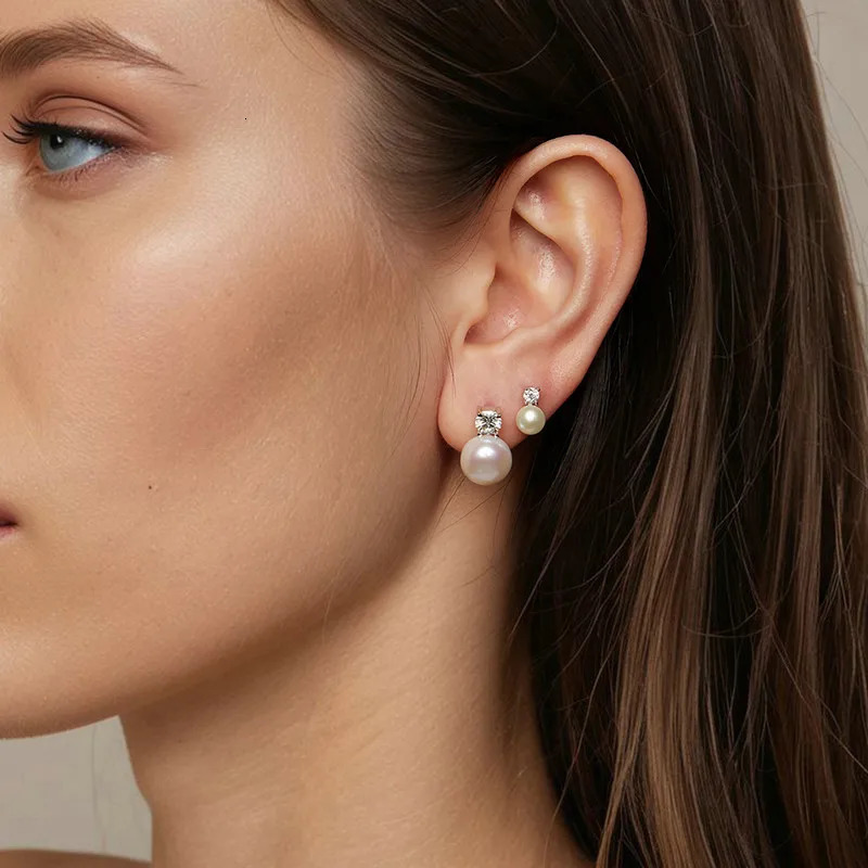 U 0.1CT Mini Pearl Stud Earrings Natural Freshwater Drop Earrings Lab Diamond 925 Sterling Silver Jewelry Gift 250716