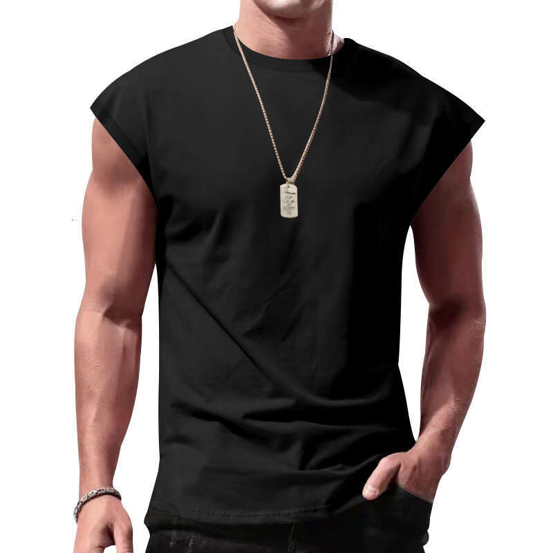 Cross-Border New Sleeveless T-Shirt Summer Casual Sports Loose Men's Short Sleeve Base 2025 Shirt Men