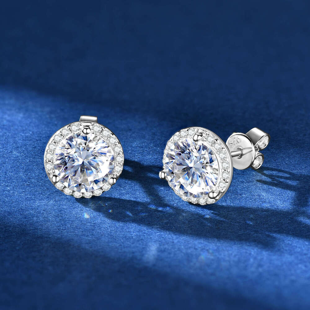 Moissanite Full Dia Round Bag Live Versatile s Pure Sier One Carat Earrings