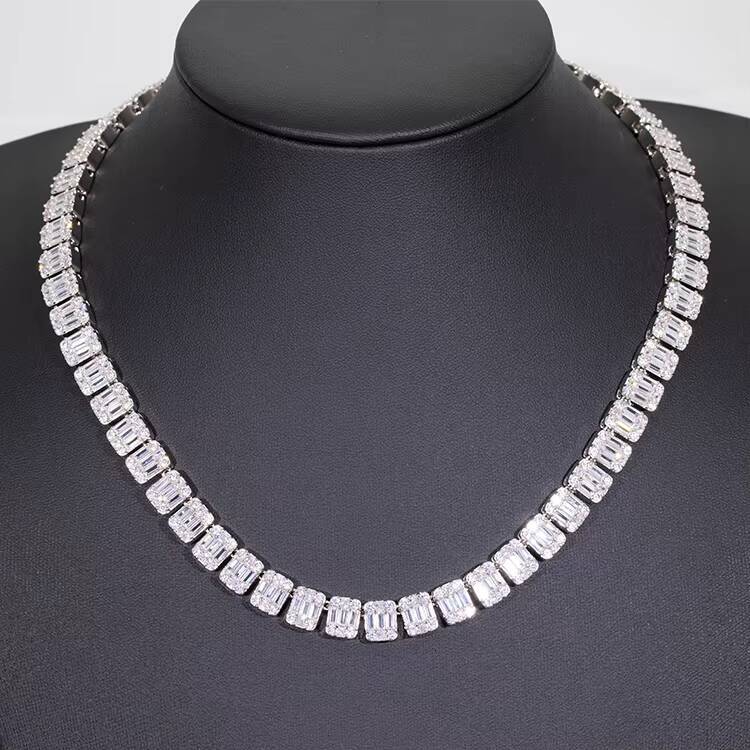 9mm VVS Moissanite Tennis Necklace Factory Custom Baguette Moissanite Link Chain 925 Sterling Silver Fine Jewelry
