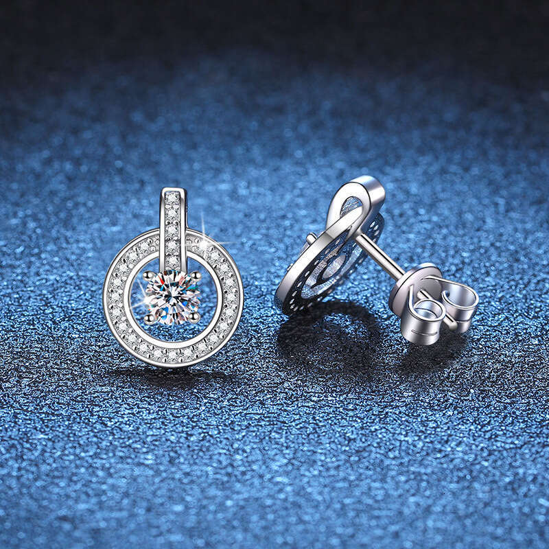 S Pure Sier Round Lock for Women 1 Carat D Color Moissanite Earrings 1d2