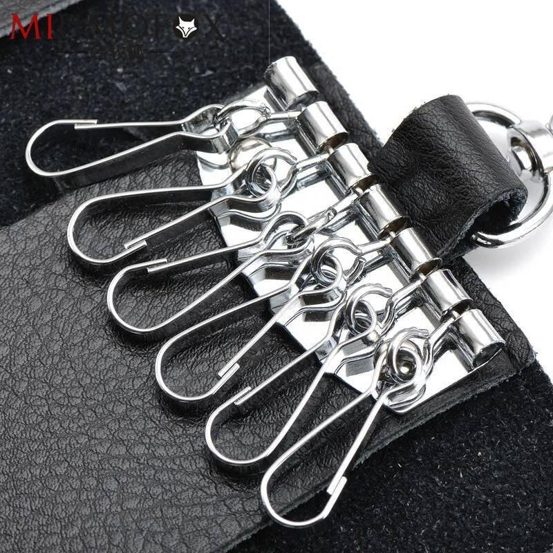 Genuine Leather Keychain Men Women Holder Organizer Pouch Cow Split Car Wallet Housekeeper Key Case Mini Card Bag