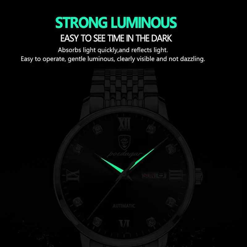 POEDAGAR Stainless Steel Men Quartz Wristwatch Waterproof Luxury Brand Fashion Sport Luminous Mens Watches Calendar Gifts Clocks W250718