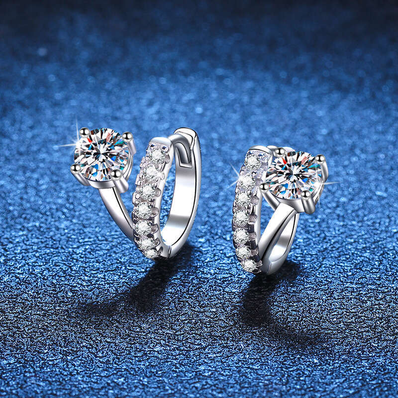 S Pure Sier Simple French Asymmetric Ear Cuffs D Color 1 Carat Moissanite Dia Earrings 95e