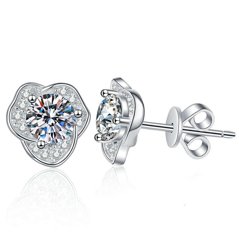 S Pure Sier for Women, Light Korean Style Camellia Earrings, D Color 1 Carat Moissanite Earrings 951