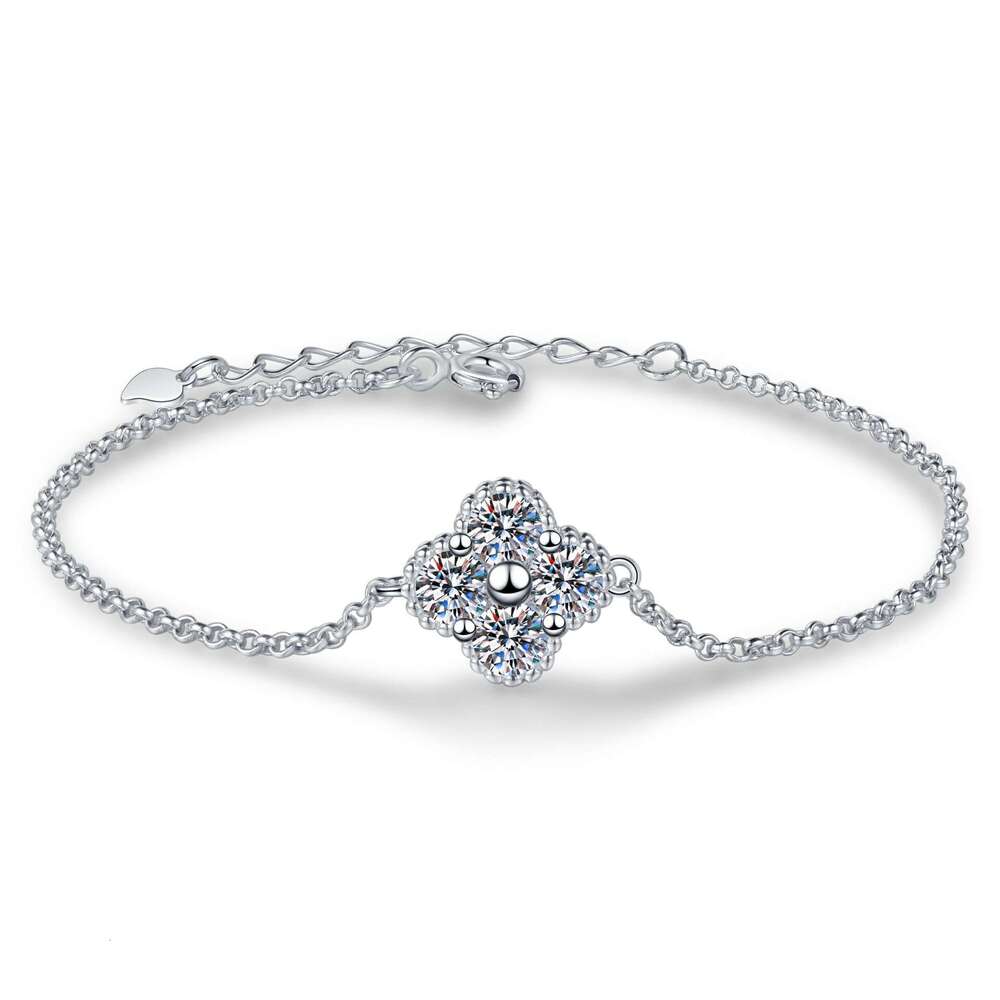 Sterling Sier Moissanite Four-leaf Clover Ins Style Niche Light Minimalist Bracelet for Women 09e