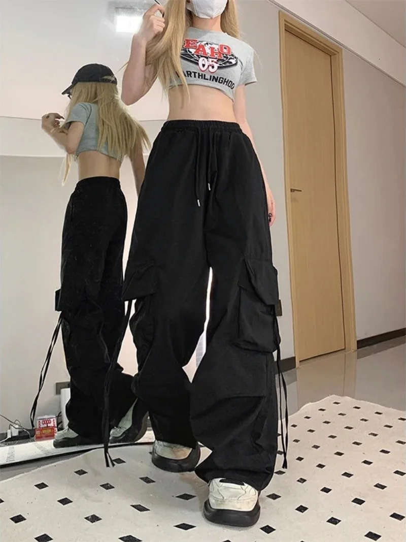 Y2K Women Cargo Pants High Waist Big Pocket Drawstring Loose Streetwear Fashion Baggy Pant Casual Sweatpant Vintage Trousers 250714