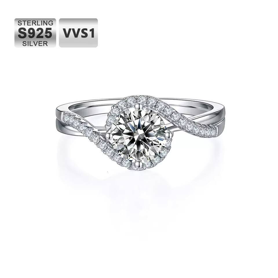 Moissanite Jewelry White Gold 925 Sterling Silver Side-stone D Color VVS 1ct Diamond Moissanite Engagement Rings for Women