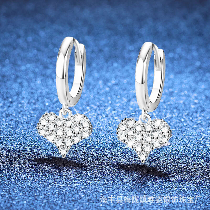 Hot Selling Moissanite Sterling Sier Fashionable Sweet Heart Drop Ins Niche Versatile Earrings 654