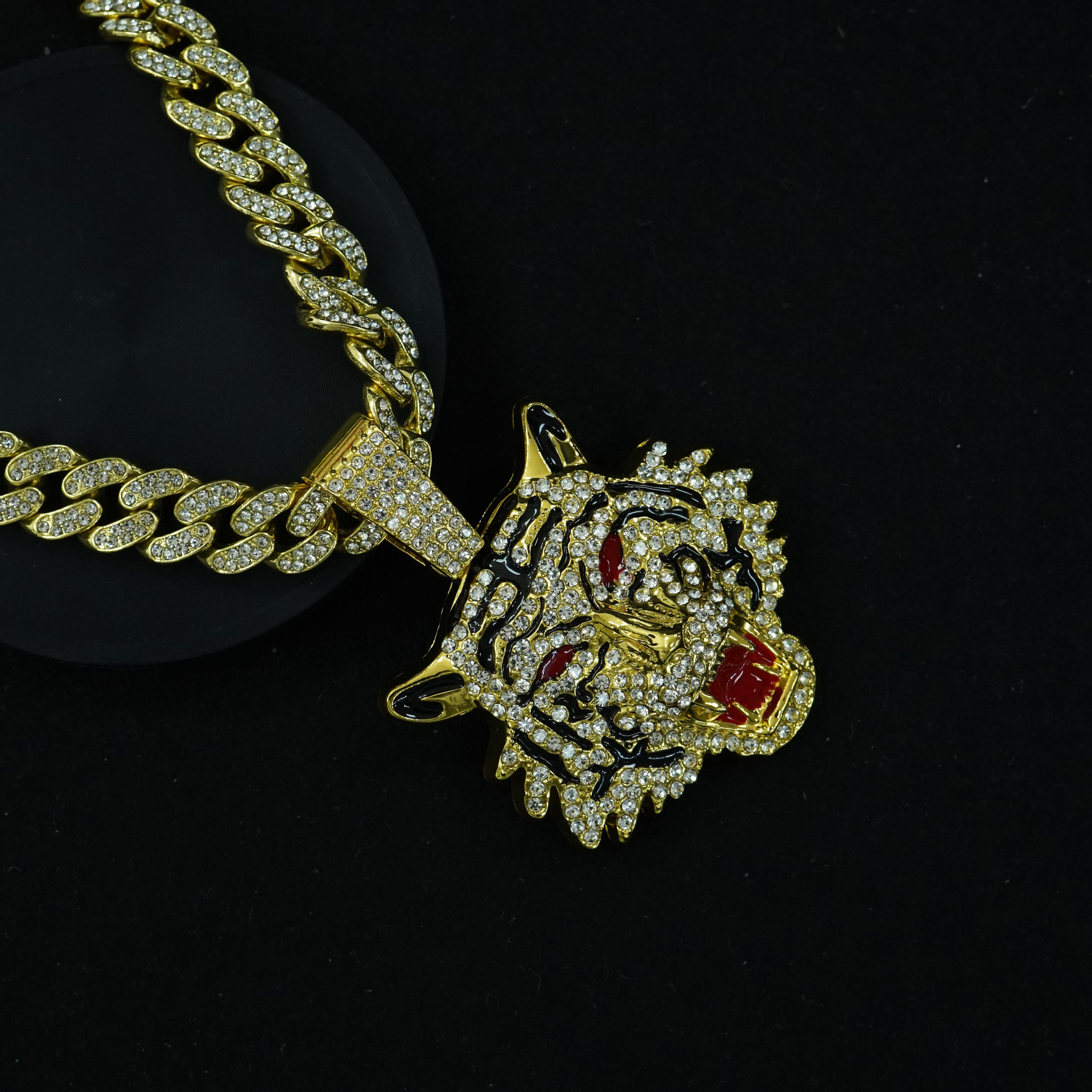 New Alloy 3D Full Dia Pendant Cuban Necklace Men's Hip-Hop Cool Niche Tiger Jewelry ddmythur