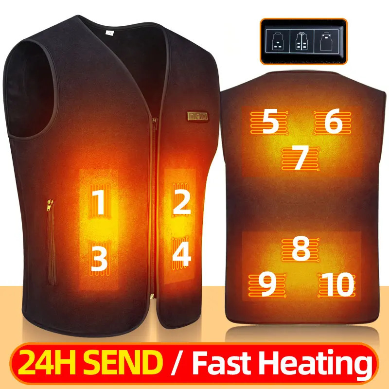 10 Areas Heated Vest Men Women Usb Electric Self Heating Vest Warming Waistcoat Heated Jacket Washable Thermal Heated Clothes 250716
