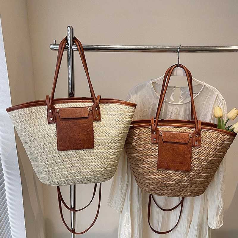 Women Str Woven Bag Str Shoulder Purse Large Capacity Stylish Crossbody Bag Weaving Satchel Bag Patchwork Vacation Bag Y250719