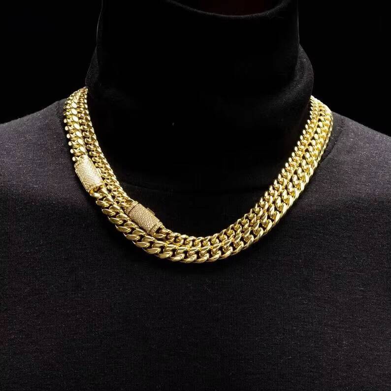Master Rocks Hip Hop Necklace 925 Sterling Silver 12mm 14mm 18mm 14k Gold Plated VVS Moissanite Cuban Chain Necklace