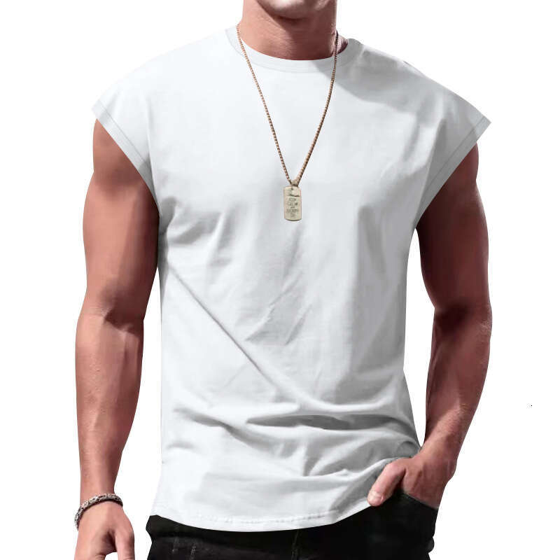Cross-Border New Sleeveless T-Shirt Summer Casual Sports Loose Men's Short Sleeve Base 2025 Shirt Men