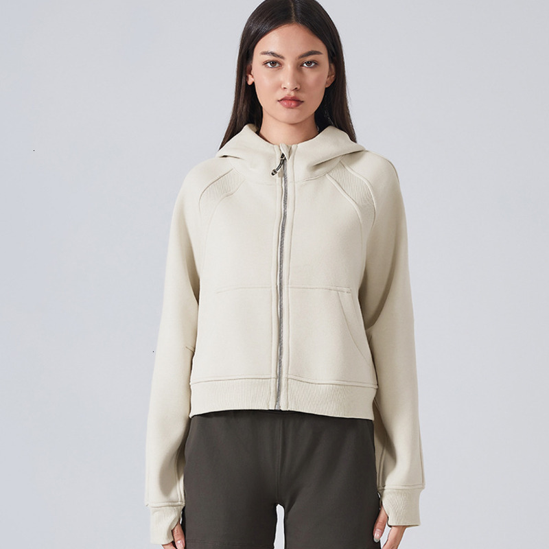 Women Yoga Outfits Brushed Full Zip Hoodie Jacket Sportswear Hooded Workout Track Running Coat with Pockets Outdoor Fleeces Thumb Holes